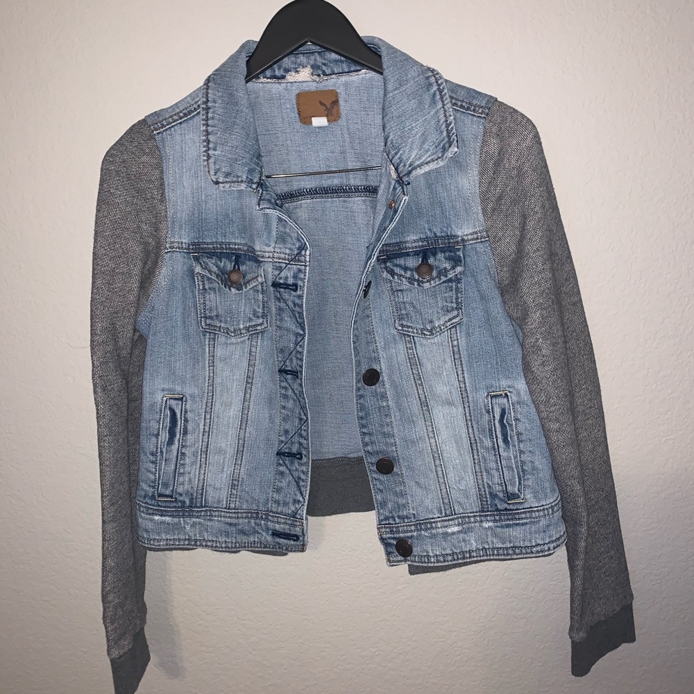 Denim Jacket with Grey Sleeves